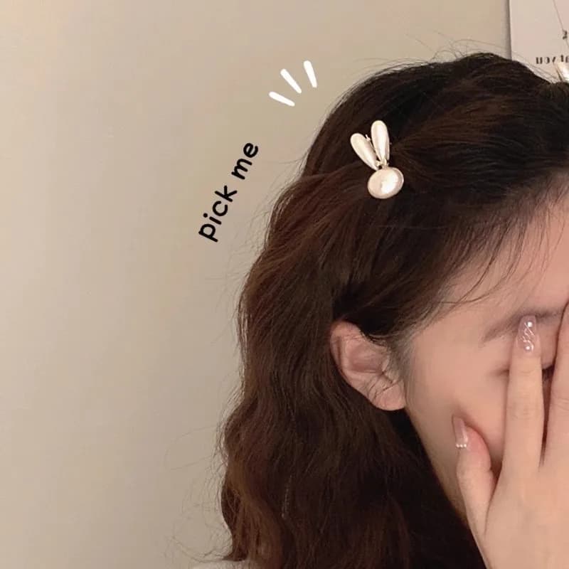 Graziosa Molletta per Capelli a Forma di Coniglietto con Perle per Donne, Accessorio per Capelli Laterali, Clip per Frangia, Accessorio per Capelli Frontali, Fermaglio a Becco d'Anatra