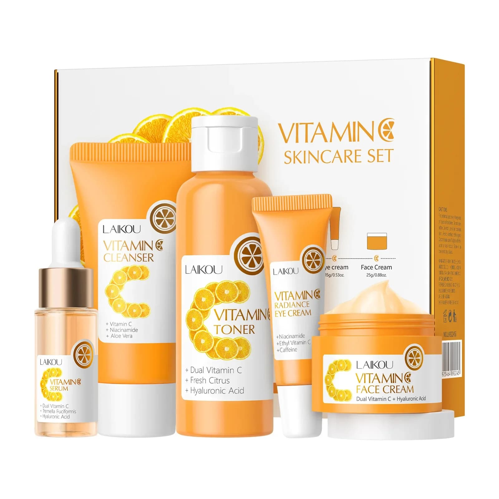 Schiarente per il viso Vitamina C Cura della pelle 5 pezzi Set Essenza Crema Siero Detergente Tonico Idratante per gli occhi Cura