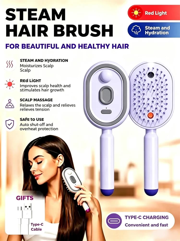 Electric Hair Straightener Brush No Heat with Fine Mist Spray Red Light Therapy Straightening Scalp Massage hair brush