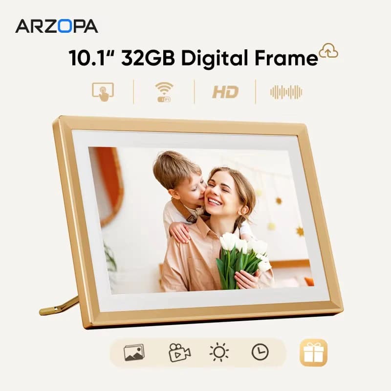 Cornice Digitale in Metallo ARZOPA con WiFi, Schermo Touch IPS HD da 10.1 Pollici, Cornice Fotografica Intelligente per Foto e Video Illimitati, Regalo Perfetto per la Famiglia