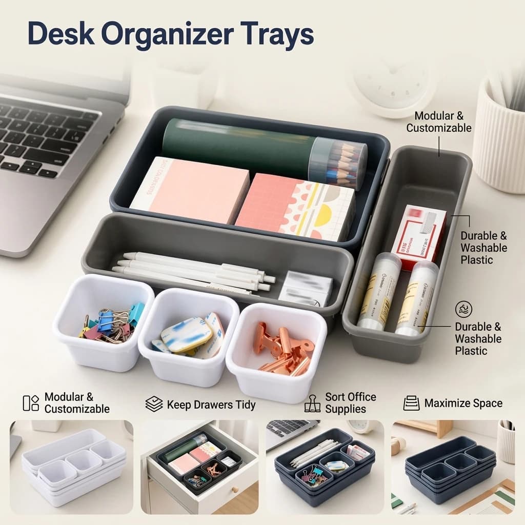 Eight Piece Set Miscellaneous Drawer Storage Box Large Medium Small Sizes for Office Desk Kitchen Stationery Cosmetics Organizin