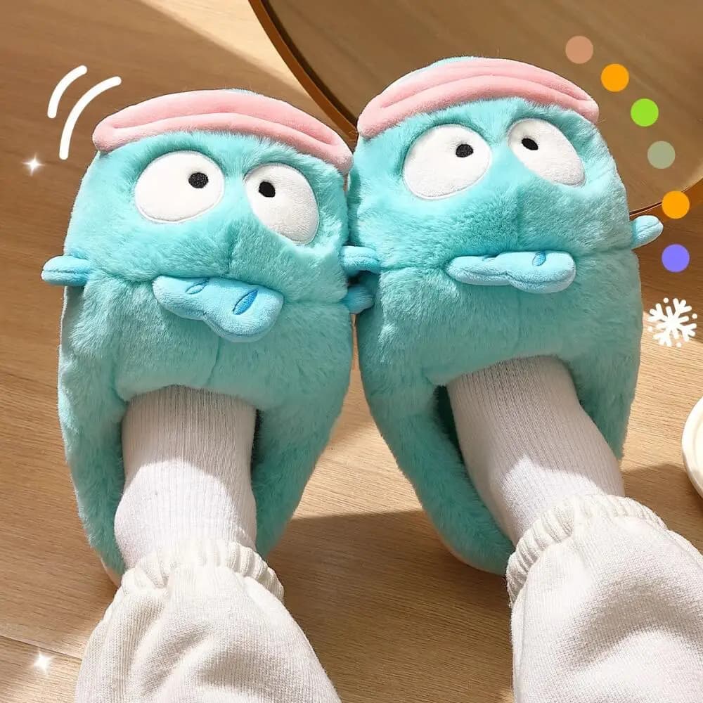 Pantofole in cotone Sanrio Anime Hangyodon per ragazze, calde e morbide in velluto, da interno, invernali, con suola spessa, per la casa
