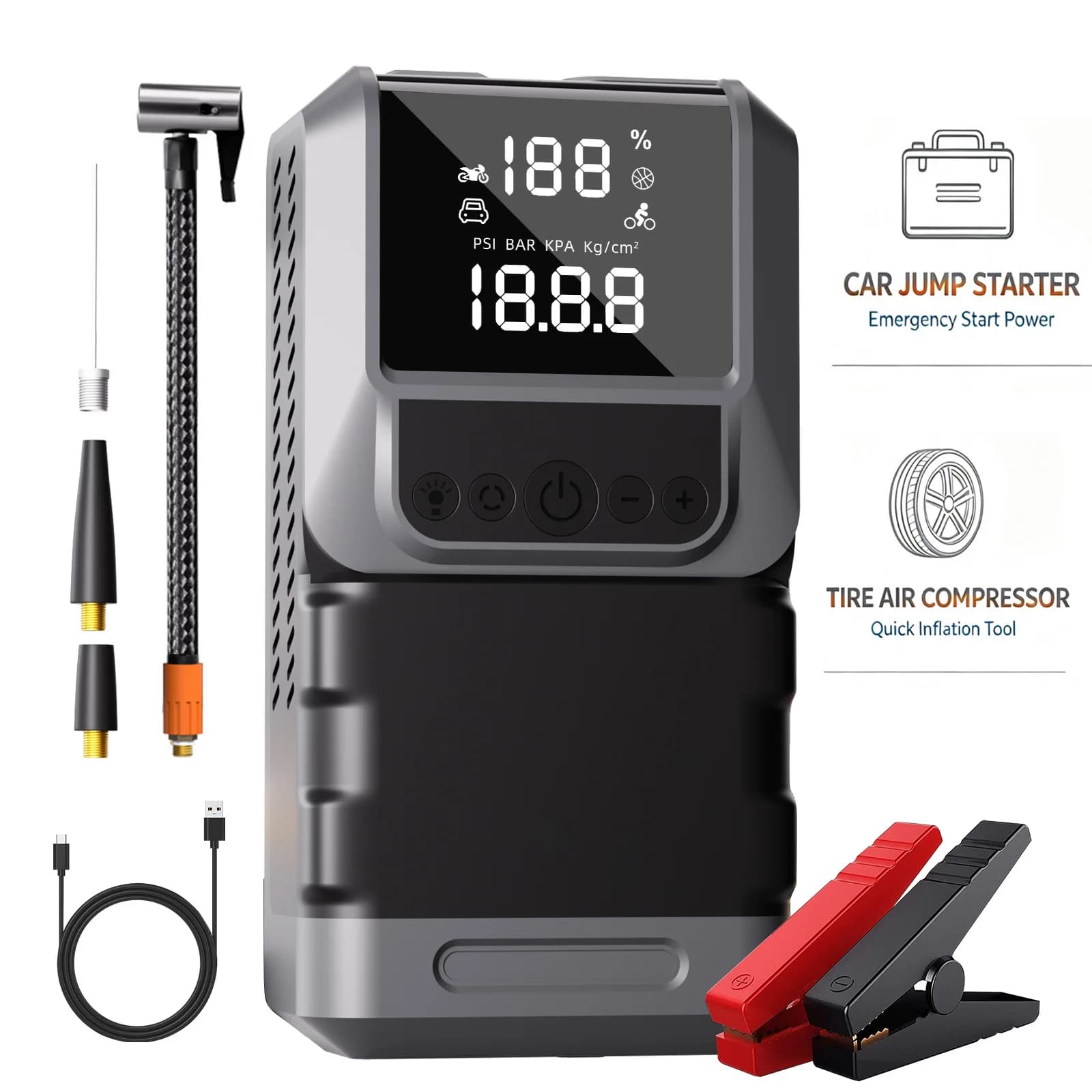 10 In 1 3000A Jump Starter Power Bank 99800mAh 150PSI Air Pump Tire Compressor Portable Charger 12v Car Booster Starting Device