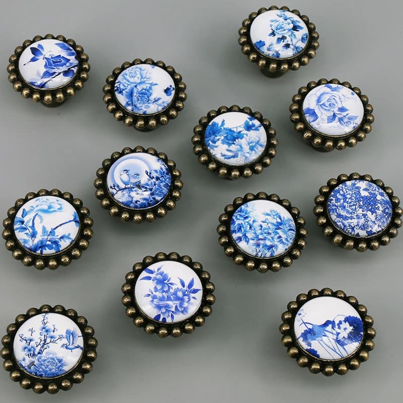 Manopola per cassetti in vetro blu e bianco Decorazione per la casa Maniglie hardware Maniglie e pomelli per porte da cucina per mobili