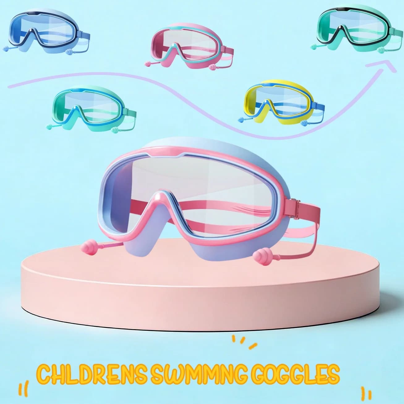 Kids Swimming Goggles Big Frame HD View Anti-fog Waterproof Children's Swim Goggles Boys and Girls Multi-color to Choose