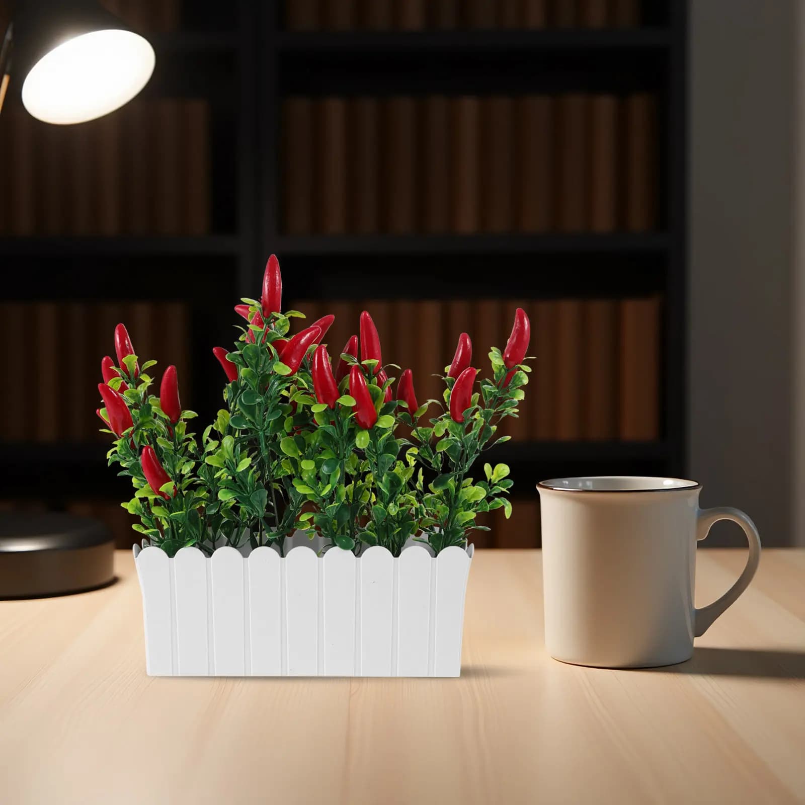 Bonsai di Peperone Artificiale Realistico, Mini Pianta di Peperoncino Finta in Vaso, Decorazione per Scrivania, Mensola, Cucina, Pianta Simulata
