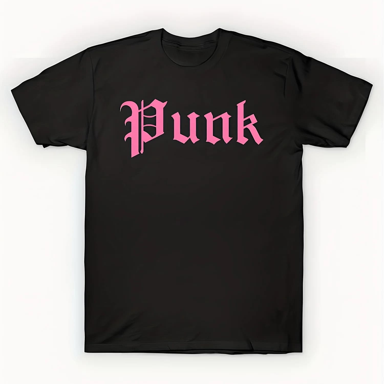 Men's Black Cotton Punk Goth Graphic T-Shirt with Bold Pink Punk Print - Short Sleeve Round Neck Casual Comfort Fit, Gothic Lettering for All-Season Wear, Concerts, Festivals & Everyday Outfits - Machine Washable Punk Style Statement Tee