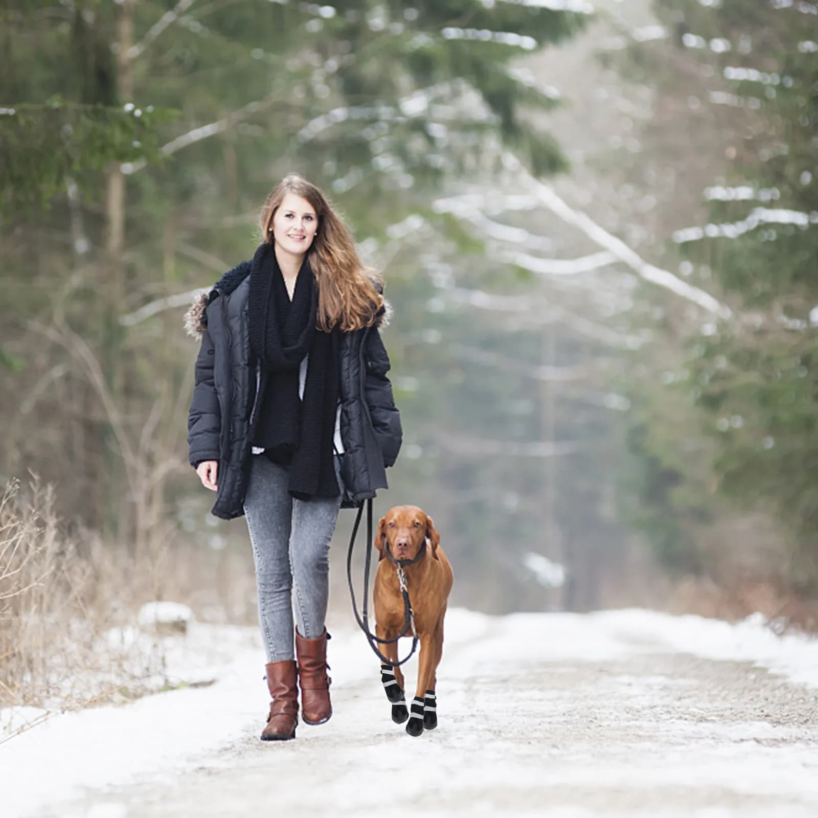 4 Pezzi Stivali Neri per Cani Taglia S per Cani Medi e Grandi, Scarpe Invernali Calde in PU Terylene Antiscivolo per Tutte le Condizioni Atmosferiche