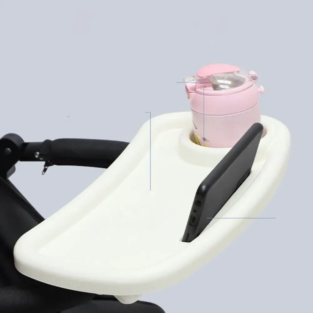 Vassoio per snack universale per passeggino Carrello per bambini Carrozzina Tavolo da pranzo Bottiglia di latte Tazza e supporto per telefono Accessori per viaggiare