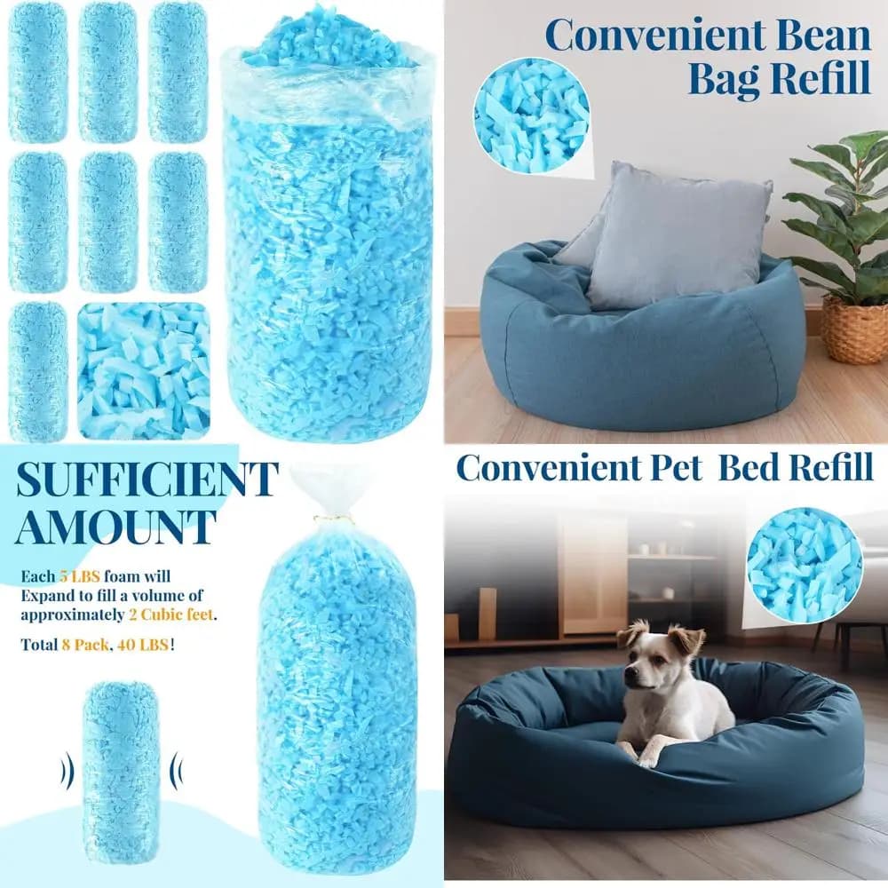 "Puf a sacco in memory foam sfuso da 40 libbre, morbida schiuma triturata per cuscini, letti per cani e sedie"