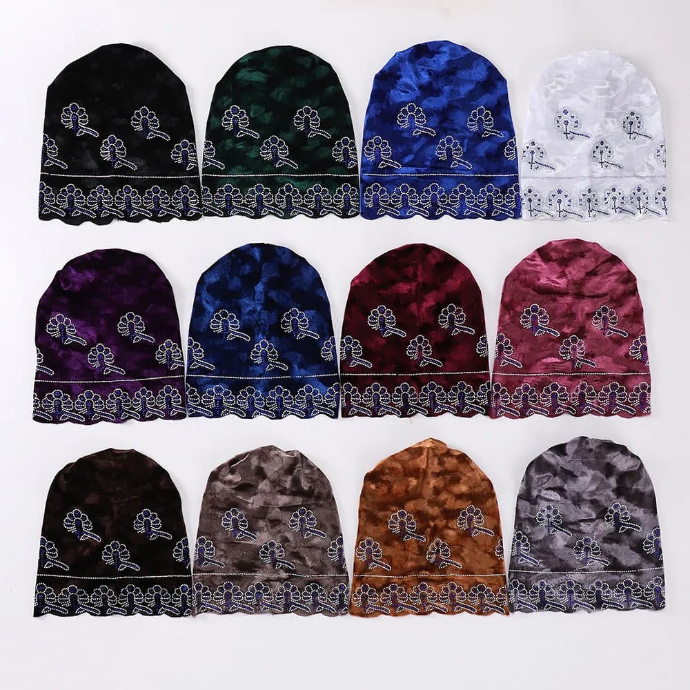 Rhinestone Underscarf Velvet Bonnet Beanies Women Muslim Hijab Inner Hat Chemo Cap Hair Loss Headscarf Head Wrap Turbante Mujer
