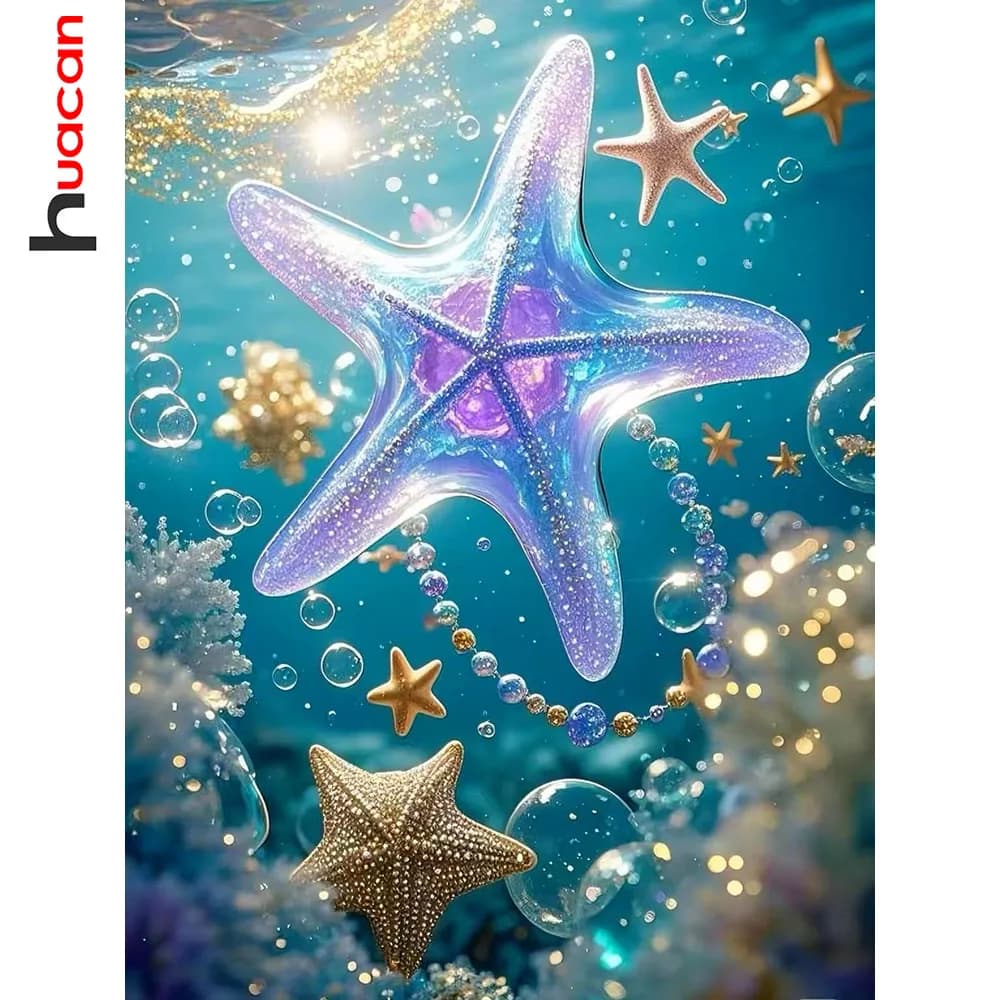 Huacan 5D DIY Diamond Painting Mosaico Diamantato Mondo Sottomarino con Stelle Marine Nuovi Dipinti Decorativi 2026