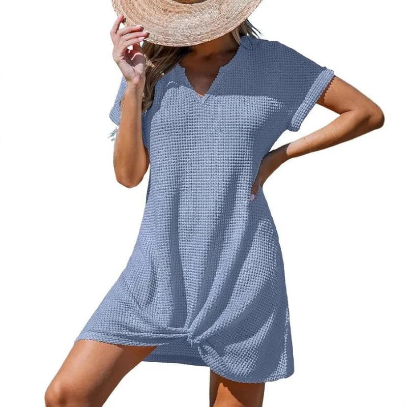 Casual Beachwear Women's Dress V-Neck Knot Cover up Sun Protection Spring Summer New Style A-Line Skirt Polyester Fabric