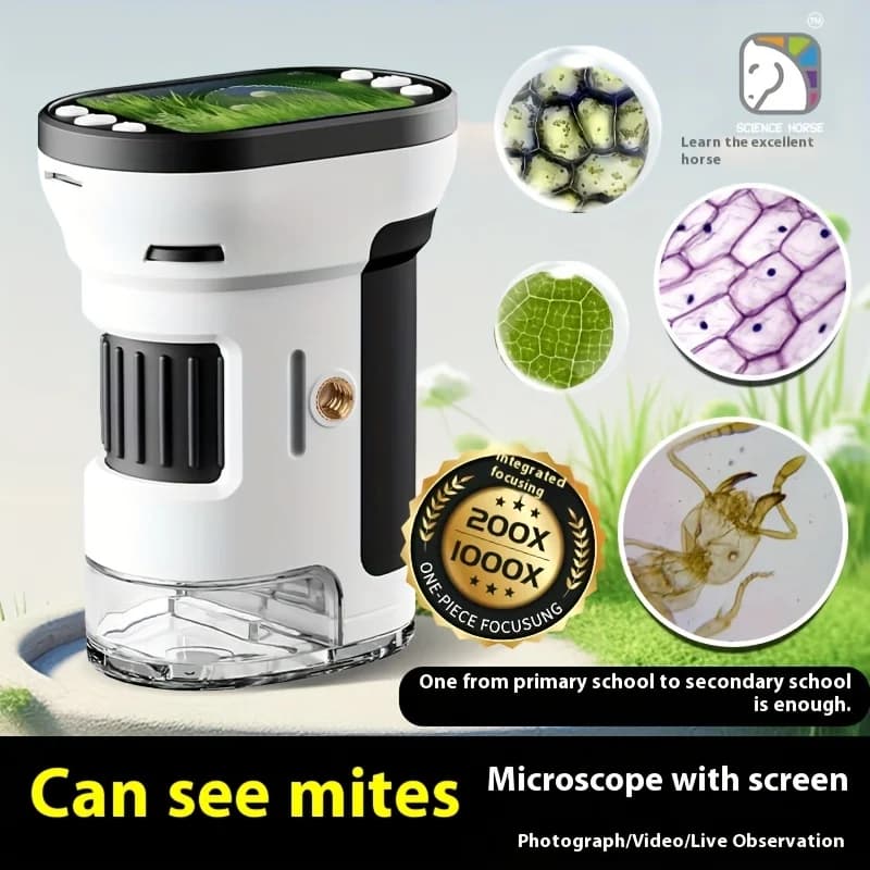 Kids Microscope Biological Kit 1000x Magnifier 200 Megapixels with LED Photo Video Function Educational Toy Science for Children