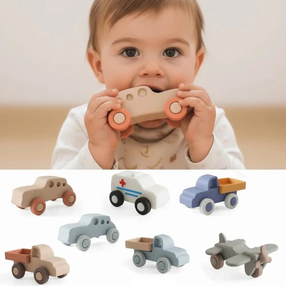 Massaggiagengive in Silicone per lo Sviluppo Tattile, Senza BPA, Grado Alimentare, a Forma di Auto Cartone Animato per Neonati