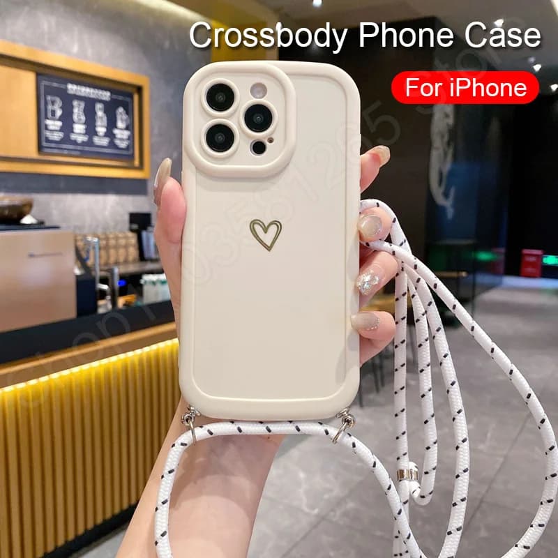 Love shoulder bag with cord for iPhone 17 Pro Max 16 15 14 13 12 11, silicone back cover