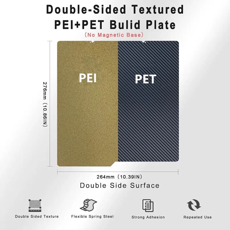 PEI + PET Kobra S1 Combo Construction Plate 264x276mm PEI Structured + Carbon Fiber PET Surface Sheet for Printer 3D Anycubic Kobra S1/Combo