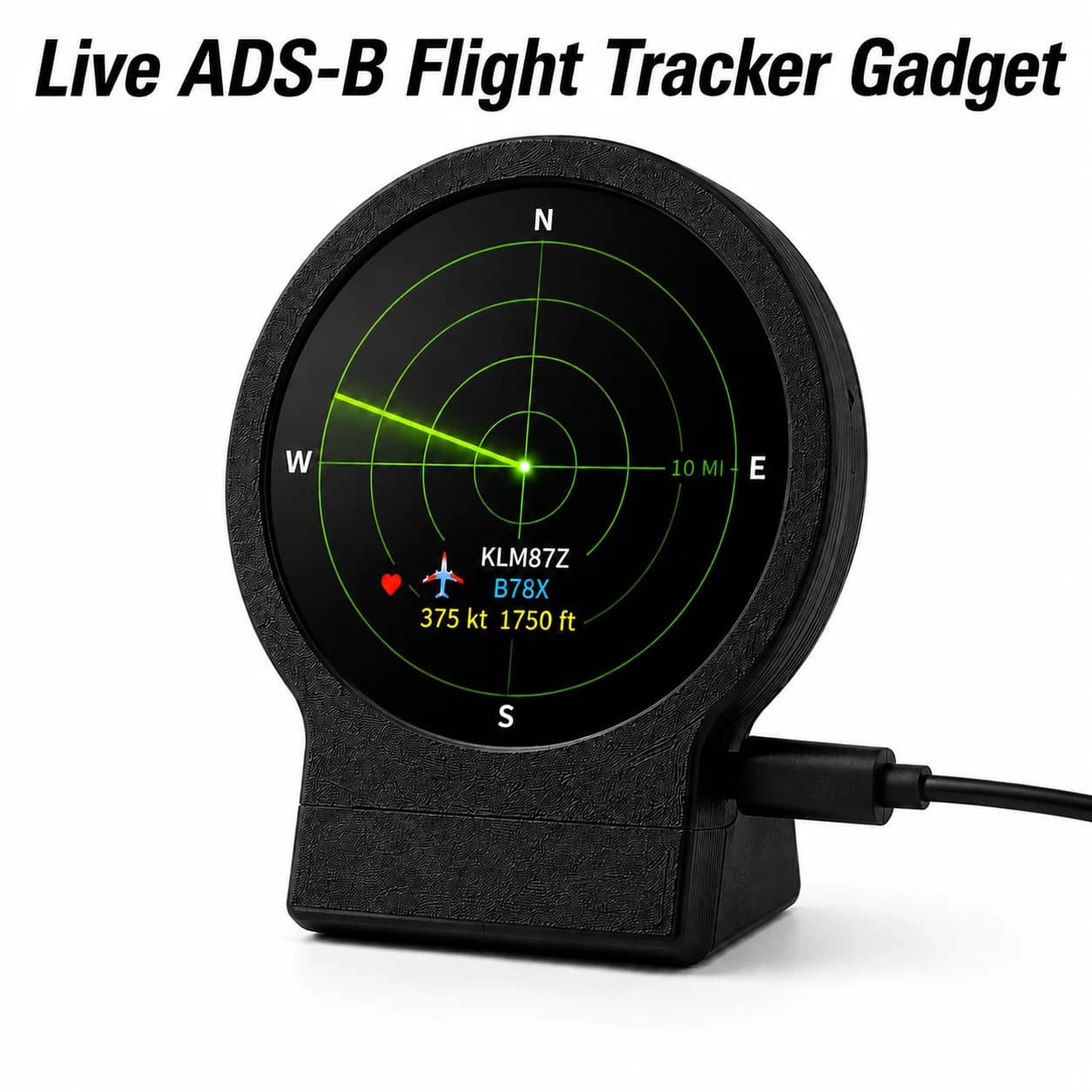 ADS-B Flight Tracker USB-C Desk Radar 1.28 Inch WiFi Silent Aviation Radar Gadget with 3D Printed Case Desktop Decor