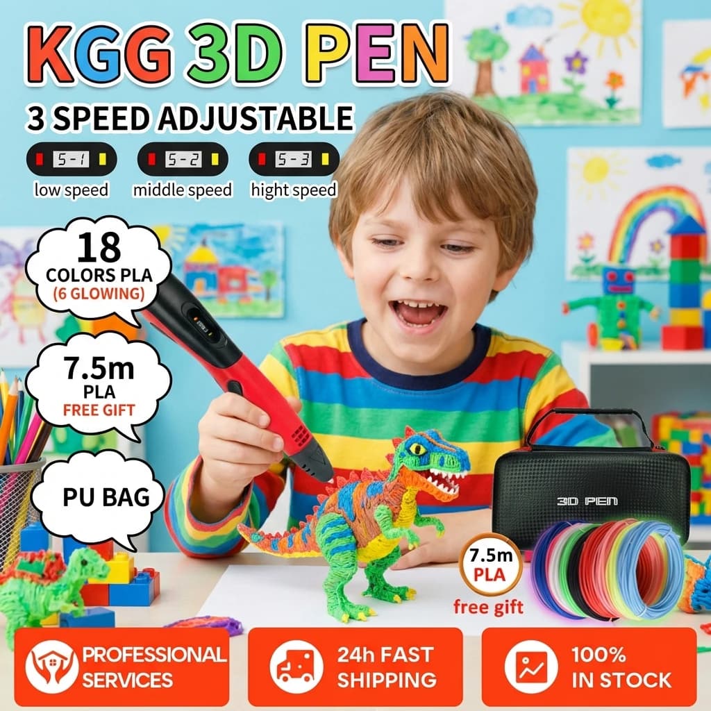 New 3D Printing Pen Kids 3 Speed Adjustable 3D Pen LCD Screen DIY Drawing Pens PLA Filament Children Girls Boys Gifts