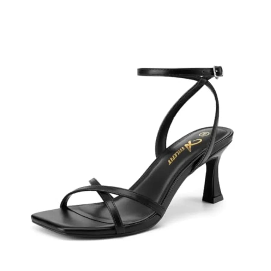 Sandali con Tacco a Gattino da Donna, Punta Quadrata Aperta, con Cinturino alla Caviglia, Tacchi Alti Eleganti per Ballo di Fine Anno, Feste e Matrimoni