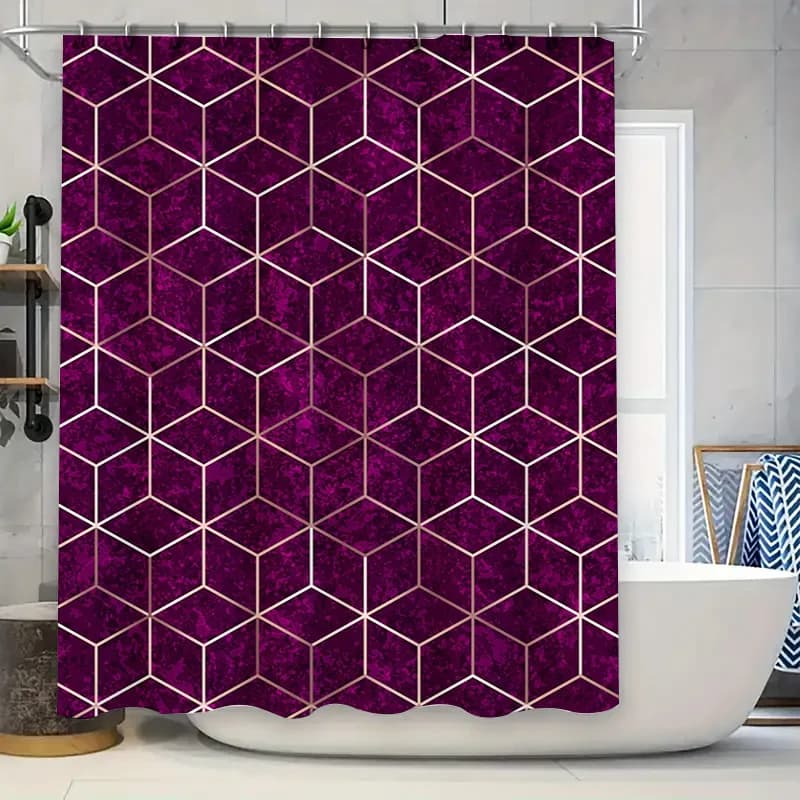 Tenda da doccia in marmo rosa Design geometrico per l'arredamento del bagno Set di tappetini da bagno moderni metallizzati Modello esagonale viola Accesso per la casa