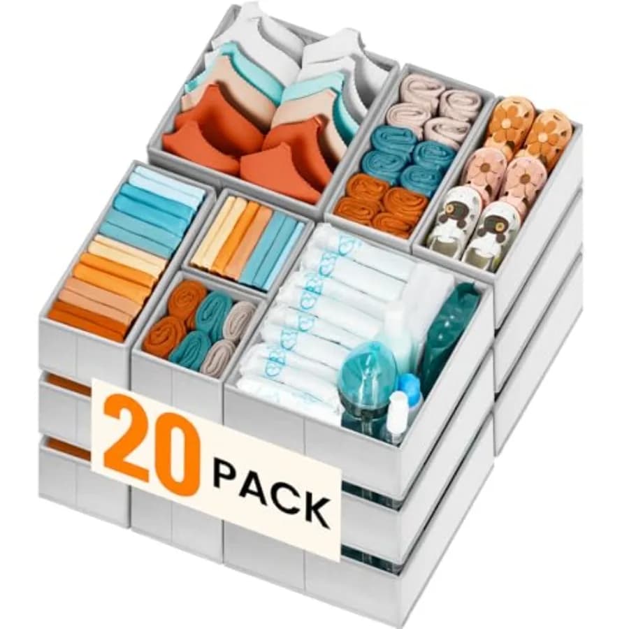 FAMILY PACK Drawer Organizer Clothes 20 Pack Dresser Organizer Bins for Baby Clothes - Underwear Bra Sock Organizer - Fabric Cl