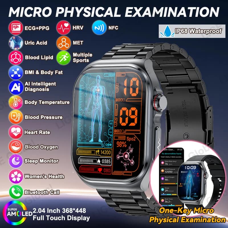 LIGE Nuovo Smartwatch ECG+PPG HRV per la Salute, Uomo Donna, con NFC, Chiamate Bluetooth, Monitoraggio Lipidi, Pressione Sanguigna, Acido Urico, Compatibile Android iOS