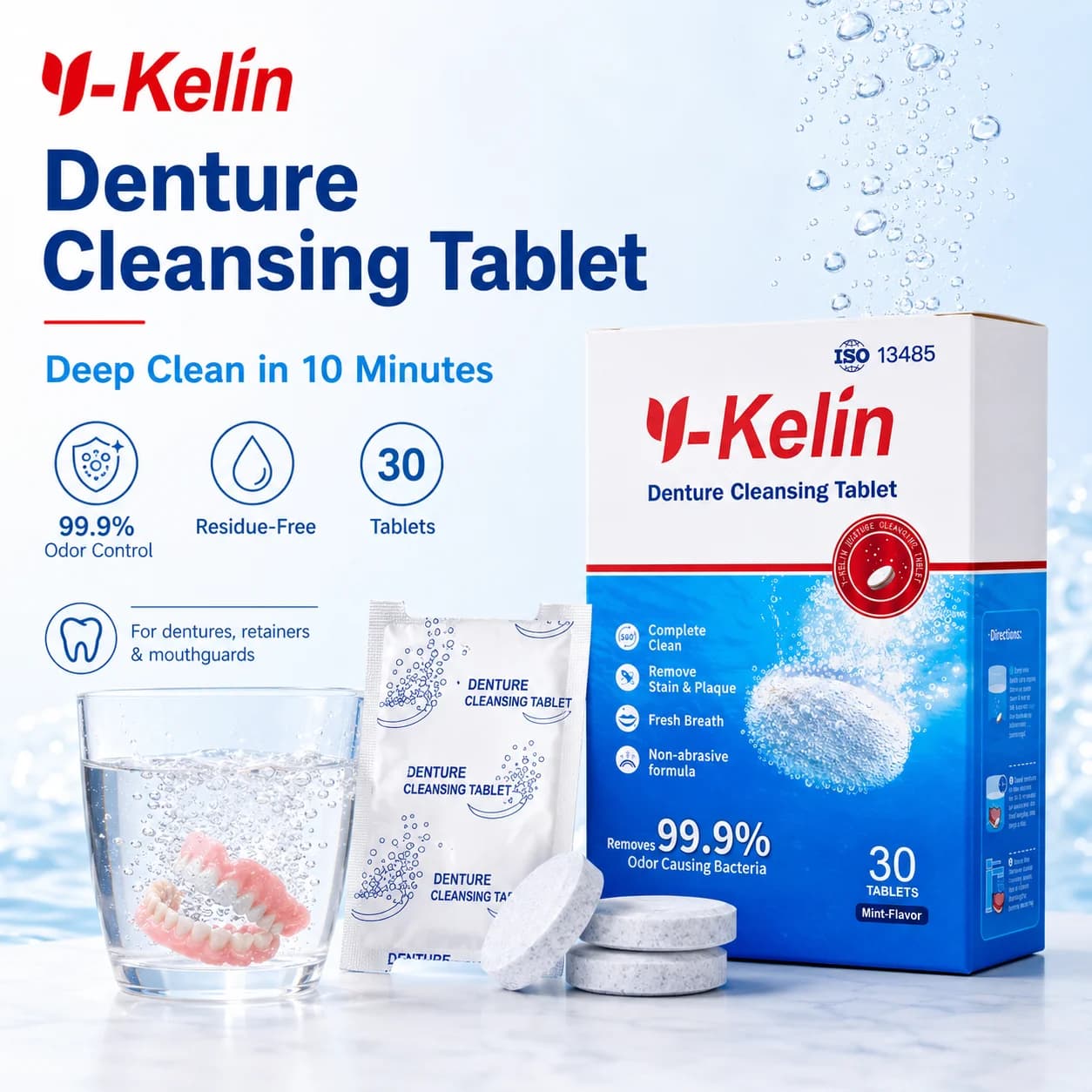 Dr.Yadent Dental Prosthetic Cleansing Tablets 30 pieces Detergent tongues Remove antibacterial plaque