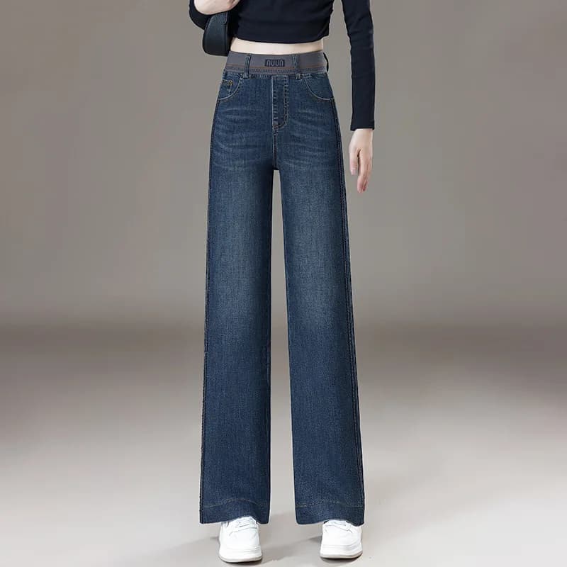 Jeans da donna in vita elastica, pantaloni dritti larghi, pantaloni lunghi casual, pantaloni stretti a gamba larga per la primavera e l'autunno