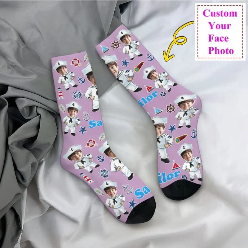 Funny sailor captain nautical socks stylish custom men hot fashion new face custom design socks