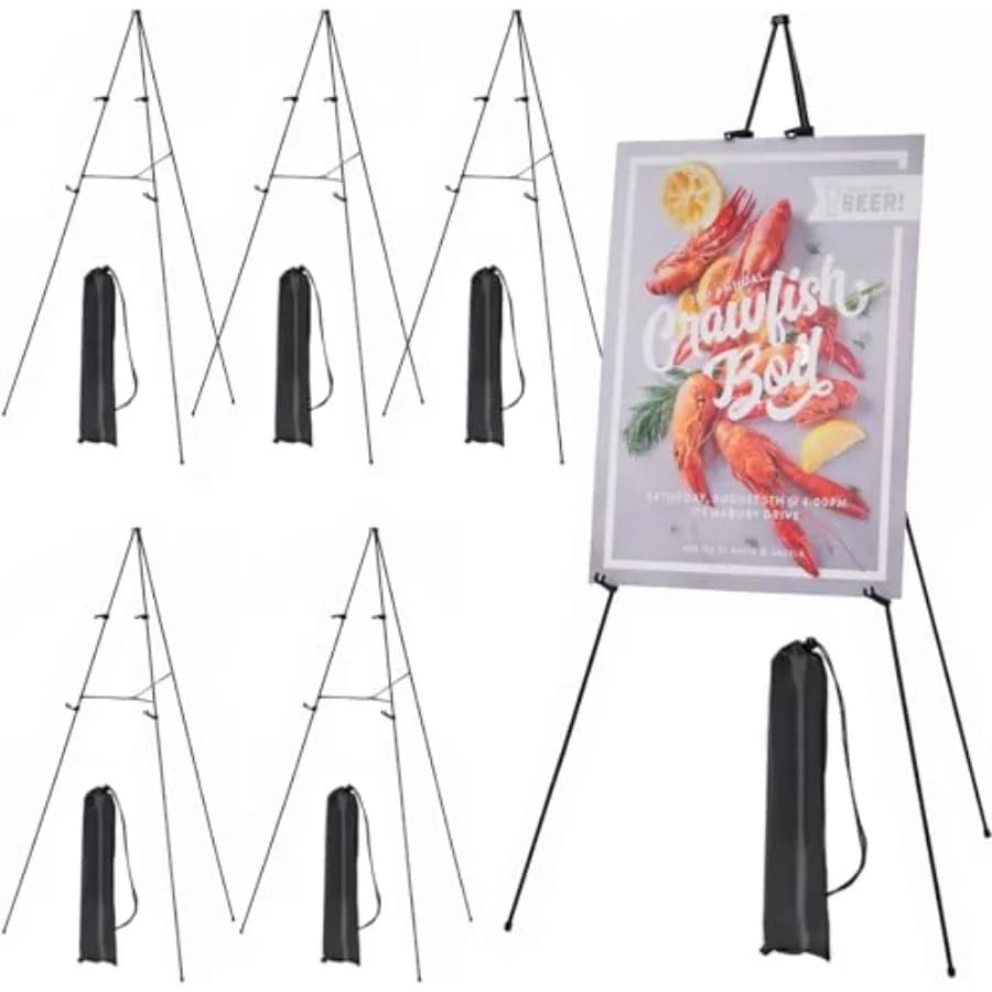 Set di 6 Cavalletti per Insegne: Cavalletti in Metallo da 63 Pollici per Esposizione con Borsa - Cavalletto Portatile Pieghevole a Treppiede per Insegne e Matrimoni