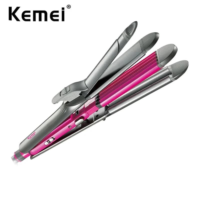 Kemei 4 in 1 hair plate hair plate berth for hair flat bigodin and iron curlers woman Hair Styling Waver adjustable temperature