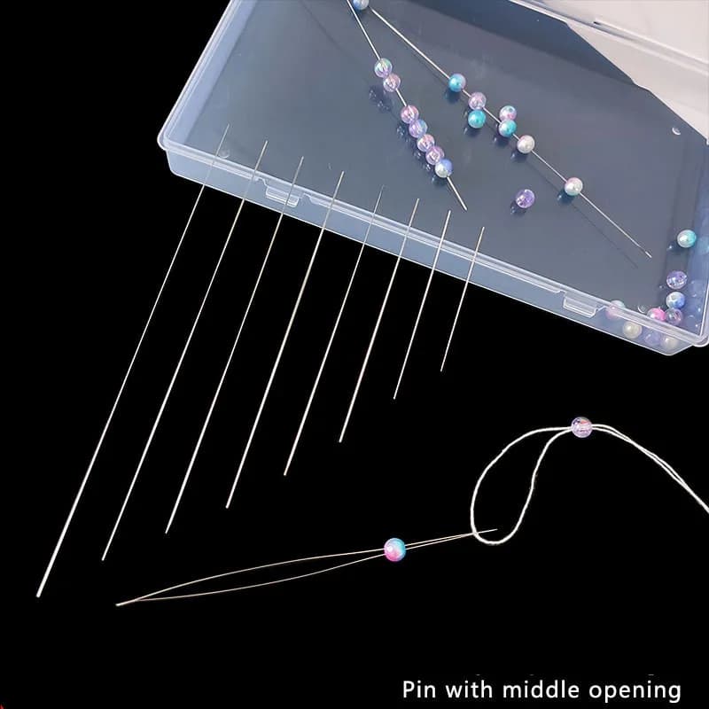 Set da 8/5 Pezzi di Aghi per Perline a Occhio Grande, Strumenti per Collane e Bracciali, Aghi Autosfilanti in Acciaio Inossidabile per Forniture di Gioielleria