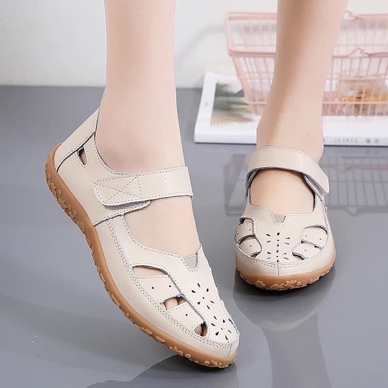 Sandali in vera pelle alla moda nuova estate comode scarpe da madre con suola morbida scarpe da donna casual in velcro in pelle bovina suola piatta