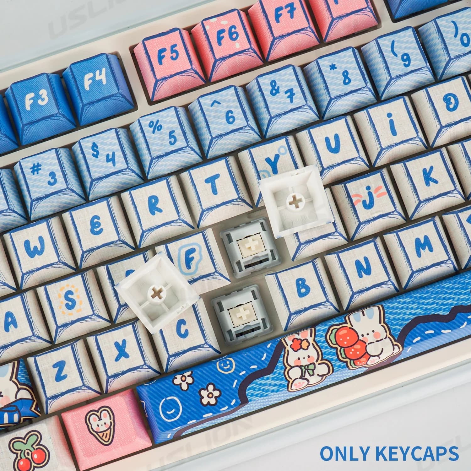 Set di 147 Tasti Cowboy Bunny, Keycaps PBT con Sublimazione, Copritasti Personalizzati Carini, Profilo Cherry per Tastiera Meccanica, Regalo