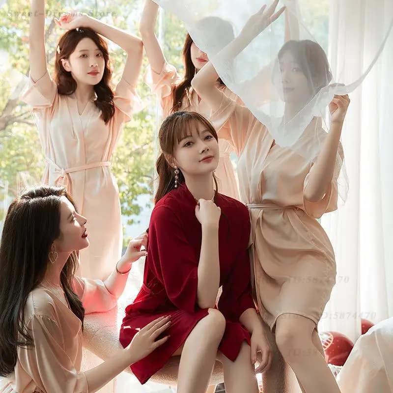Bride Bridesmaid Morning Robe Set Suspender Nightgown Sleepwear Spring Summer Night Wear Kimono Bathrobe Sexy Home Dress Gown
