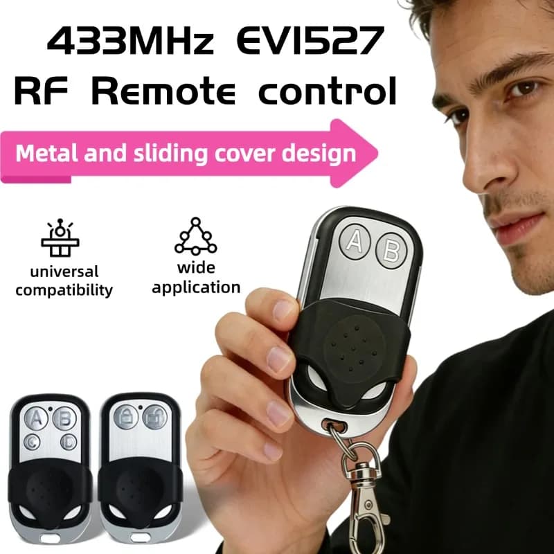 Telecomando Wireless 433.92MHz RF con Codice di Apprendimento EV1527 a 2/4 Pulsanti, Portachiavi in Metallo per Apriporta Garage/Cancello
