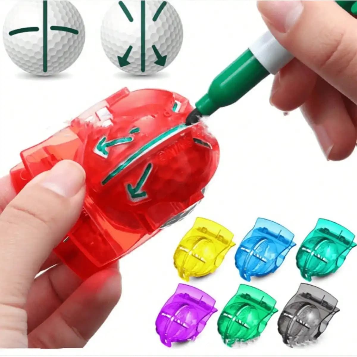 1 pezzo Strumento per la marcatura delle linee sul pallone da golf con penna 360 ° Accessori per la marcatura dell'allineamento della palla da golf con rotazione