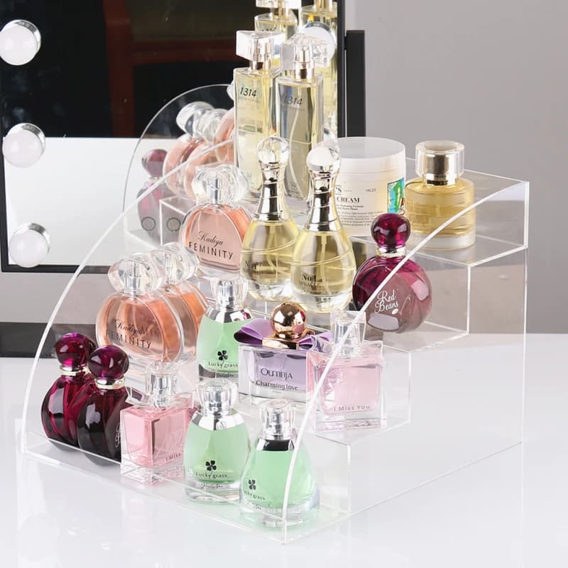 Clear Acrylic Cosmetic Organizer - Tiered Perfume Tray, Skincare Display Shelf & Makeup Storage for Desktop Bathroom Vanity