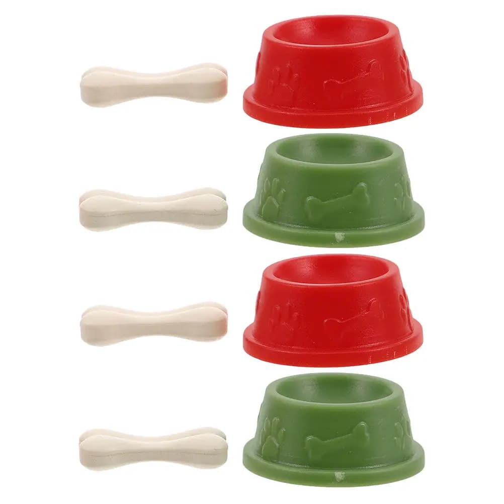 8Pcs Realistic Dog Bowl Bones Kit Suited for Kids Dollhouse Pet Accessory Small Puppy Food Water Bowl Miniature Feeding Dishes