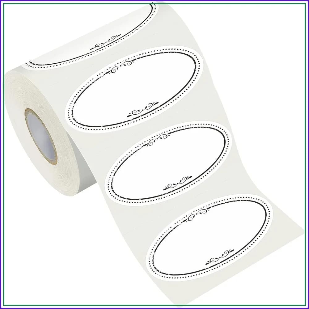 500 Removable Freezer Pantry Oval Canning Labels, Black Polka Borders, Water Oil Resistant with Perforation Line for Food Containers Jars Kitchen Storage