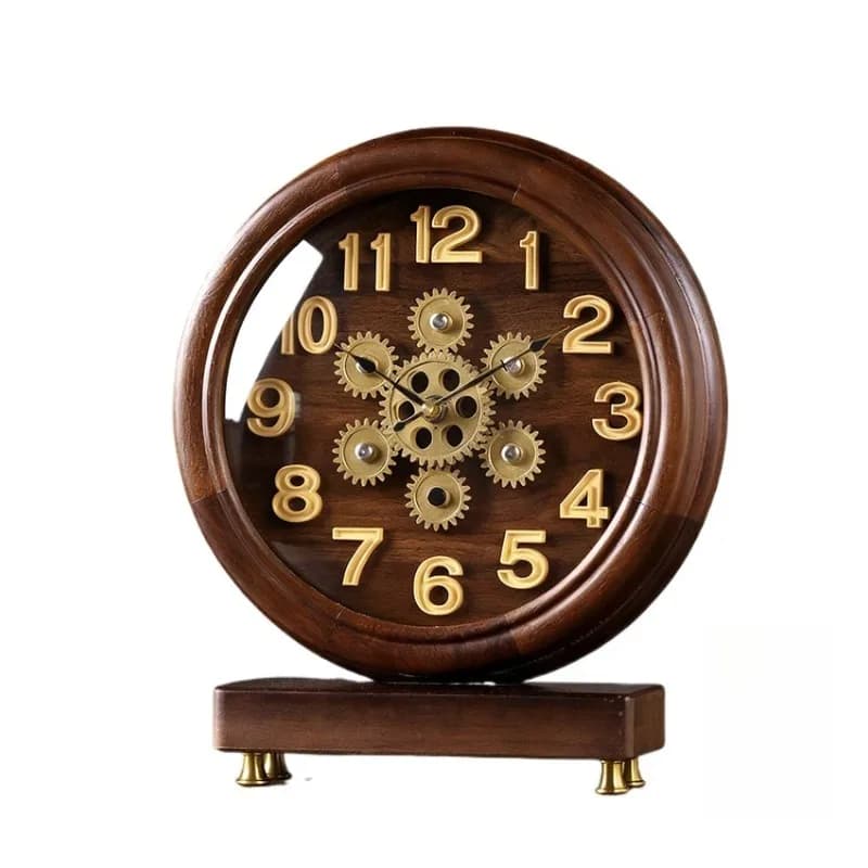 Orologio da soggiorno in legno massello, orologio meccanico, orologio a pendolo da tavolo