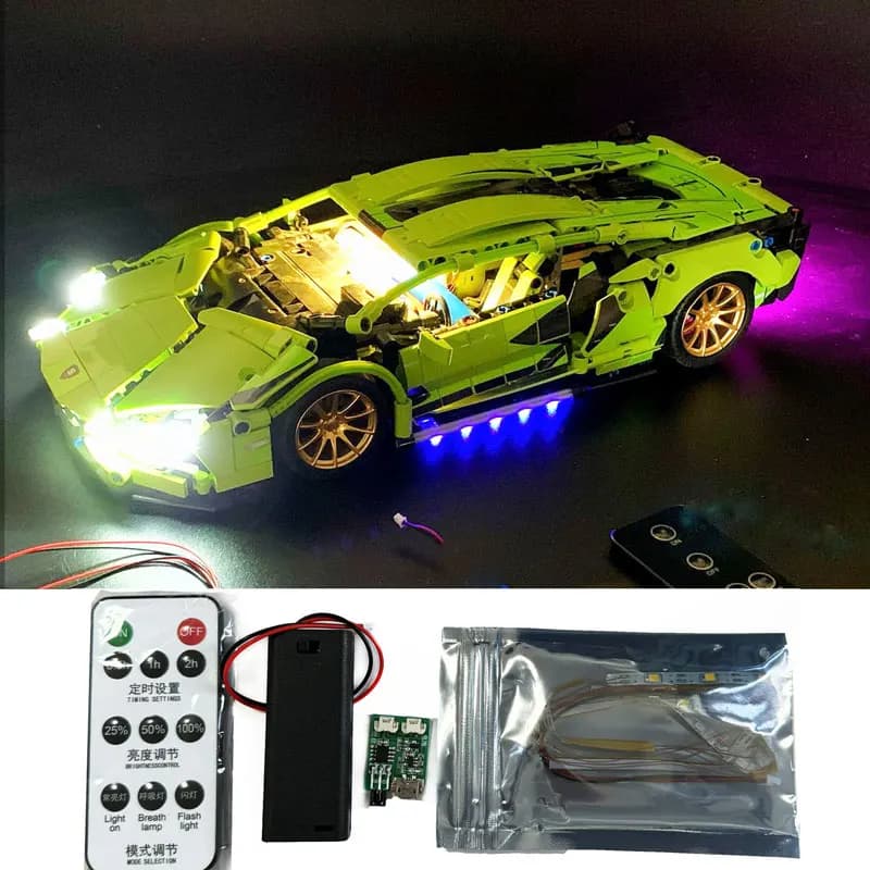 Set di luci a LED RC per blocchi di costruzione per auto ad alta tecnologia 1:14 Veicolo sportivo da corsa ad altissima velocità Lampada fai da te Giocattoli in mattoni (NON INCLUDE AUTO)