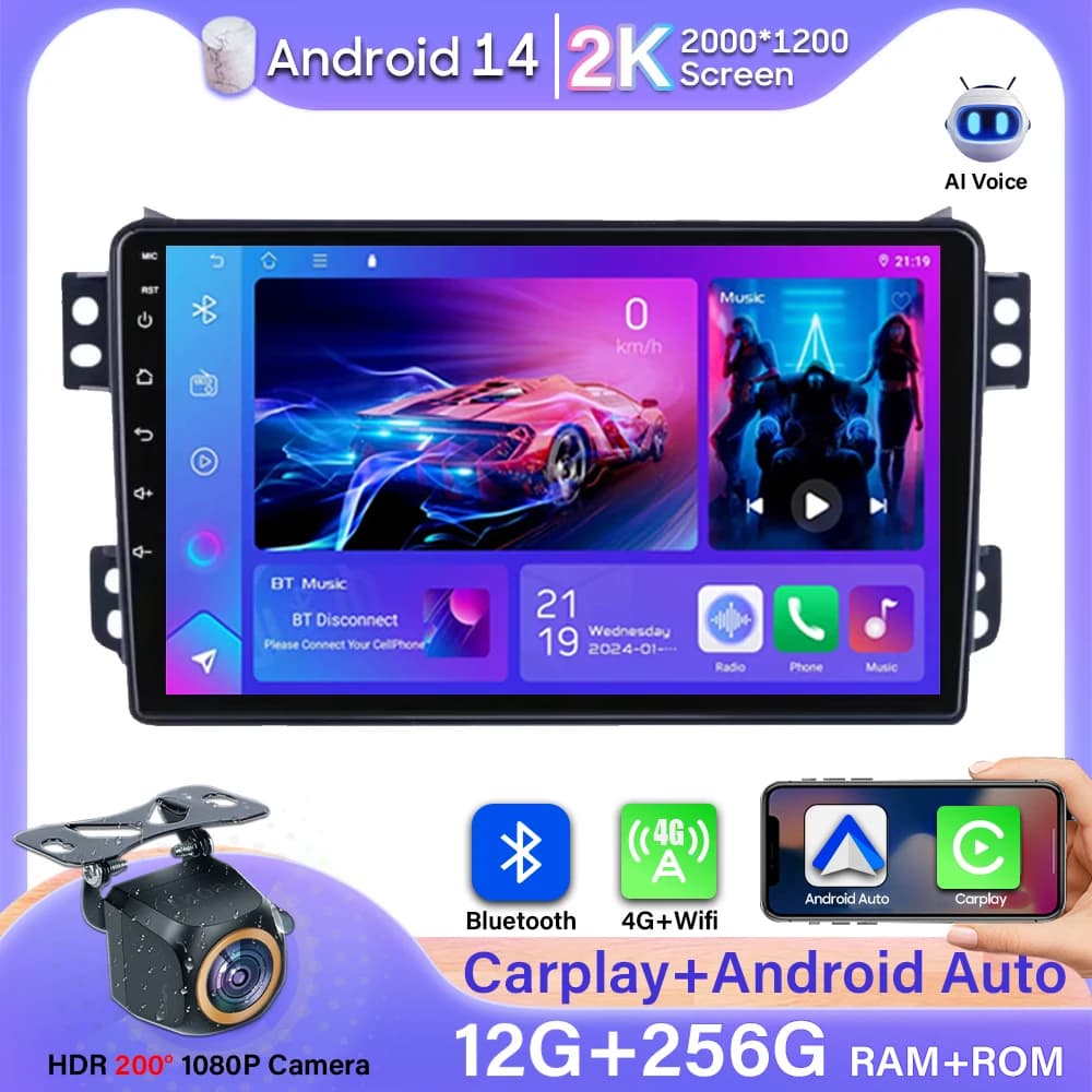 Car Radio For OPEL Agila SUZUKI Splash Ritz 2008-2014 Android 14 Video No 2din Multimedia Player Video GPS Stereo Carplay DVD 2k