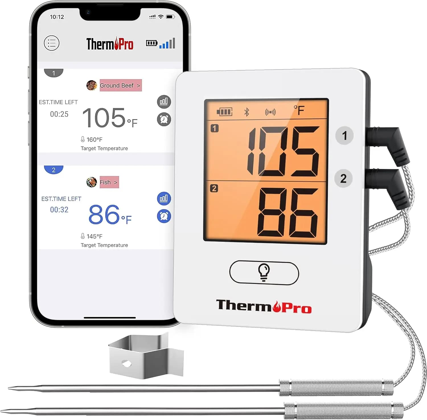 Termometro per Carne Bluetooth 650FT per Affumicatori, Termometro Wireless Ricaricabile per Grigliate con 2 Sonde, Termometro BBQ