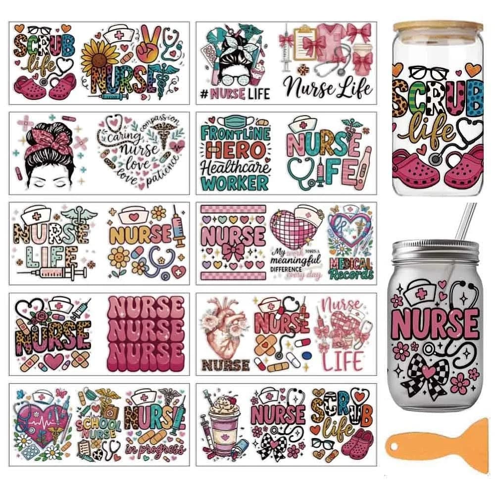 PVC DIY Heat Transfer Paper for UV Sublimation Cup Mixed Shapes 110x240mm 10 style 1pc/style 10pcs/set