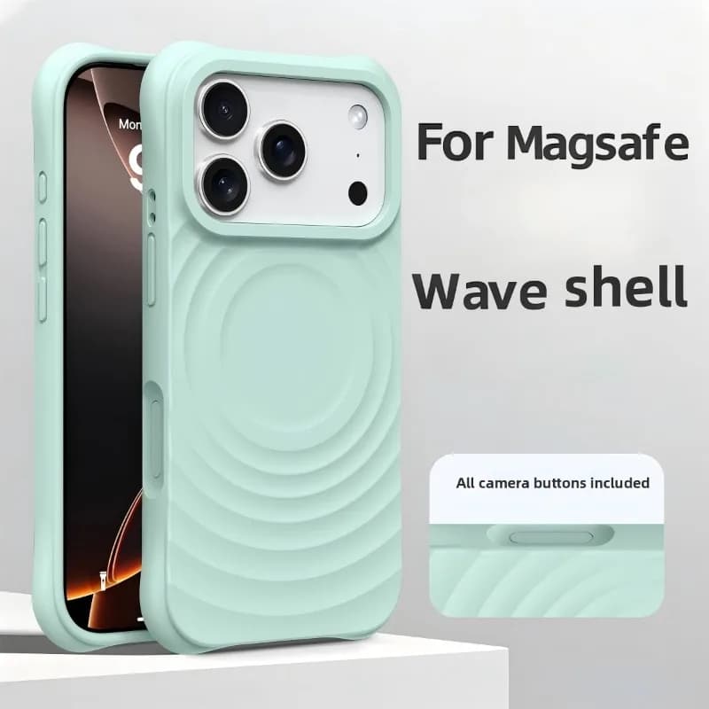 Nuova Custodia Ufficiale in Silicone Liquido Effetto Onda d'Acqua per iPhone 17 16 15 14 13 Pro Max, Compatibile con Caricabatterie Wireless MagSafe, Cover Morbida Magnetica