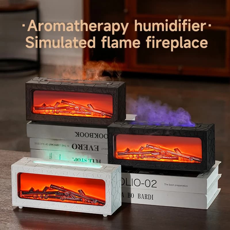 Umidificatore a fiamma Camino simulato al tempo notturno Controllo remoto Bassi Grande spruzzo Diffusore di aromi Olio Umidificatore per regali di Natale
