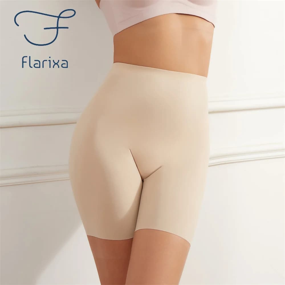 Flarixa Seamless High Waist Shorts Panties For Women Tummy Control Hip Lift Ice Silk Safety Pants Underwear Boyshorts Boxer