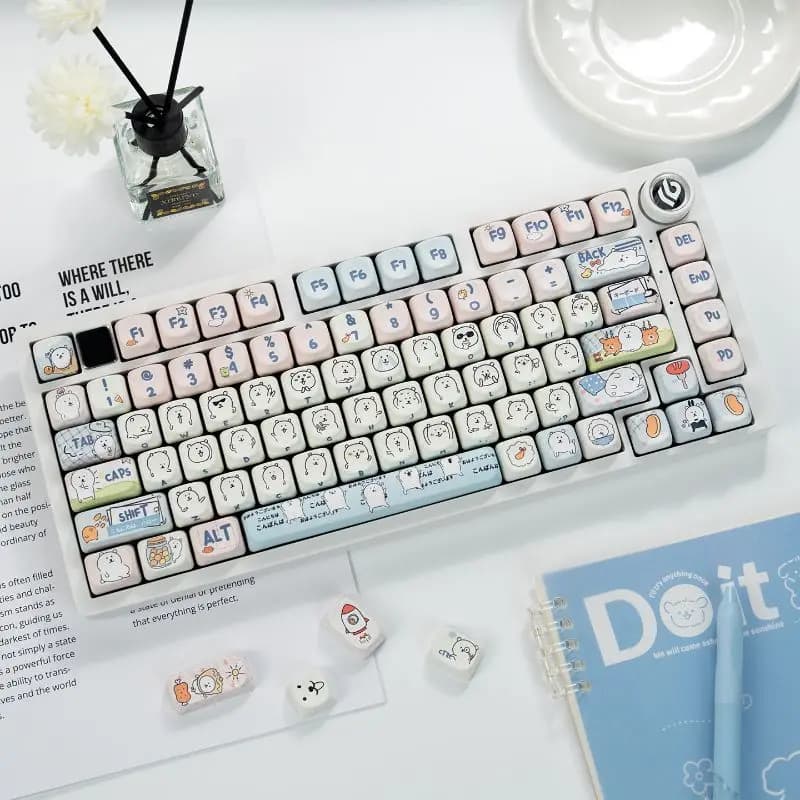 Cute Girly MOA Joke Bear PBT Dye Sub Keycaps Fit HI75 68 87 98 108 Mechanical Keyboard Cartoon Kawaii Lovely 2026 Birthday Gift